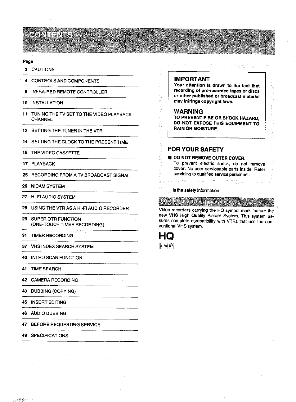 For your safety | Panasonic NV-F70EA User Manual | Page 2 / 51