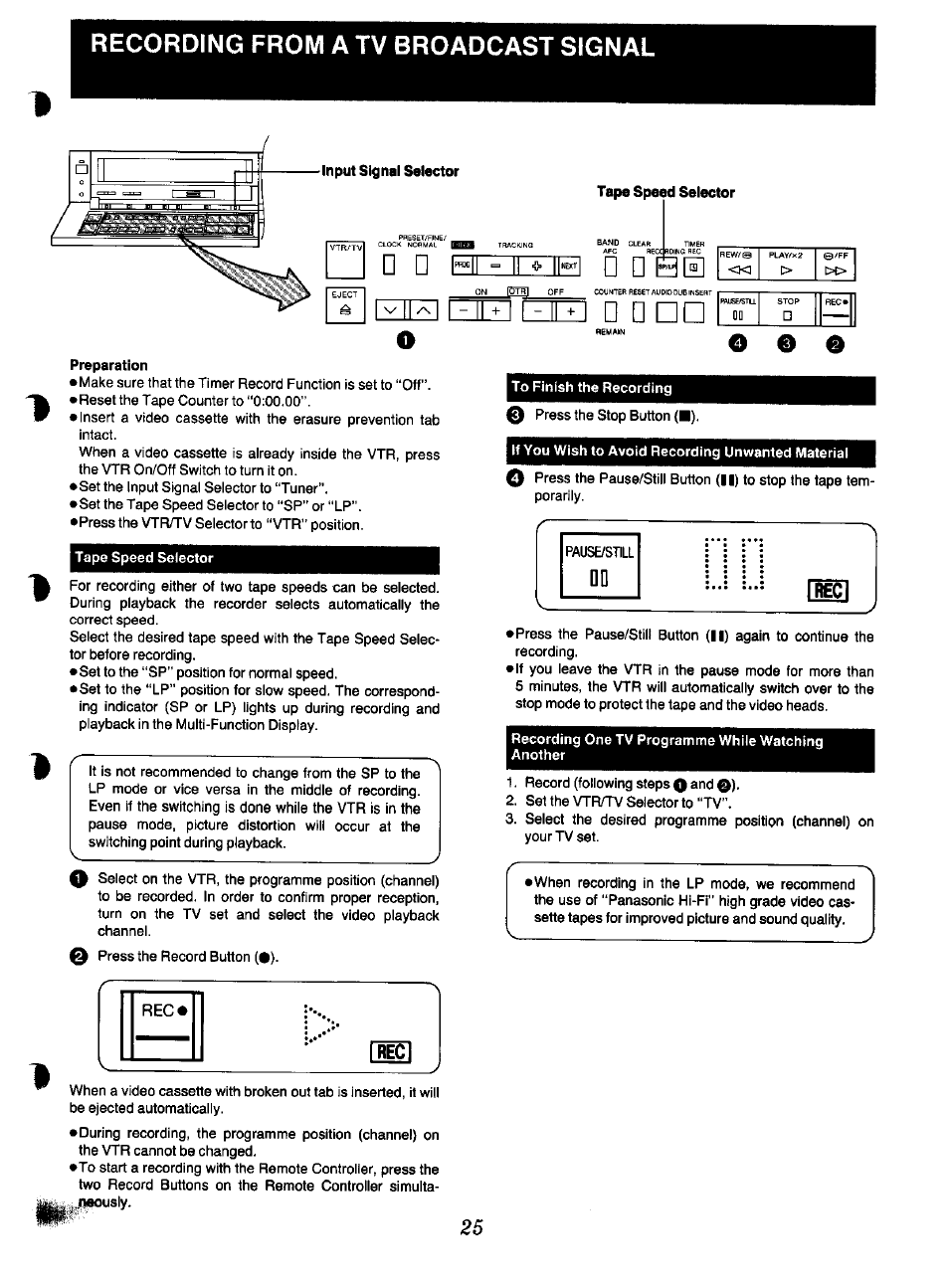 Recording from a tv broadcast signal, Fhlgl, E □ d | Panasonic NV-F70EA User Manual | Page 25 / 51