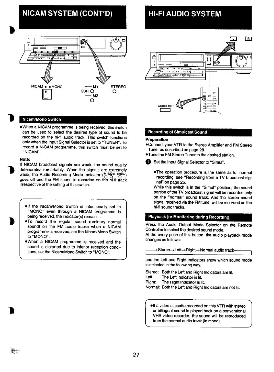 Nicam system (cont’d), Di e, Note | Nicam system (cont’d) hi-fi audio system | Panasonic NV-F70EA User Manual | Page 27 / 51