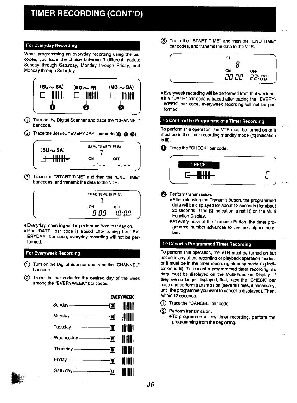 Timer recording (cont o), Hi i | Panasonic NV-F70EA User Manual | Page 36 / 51