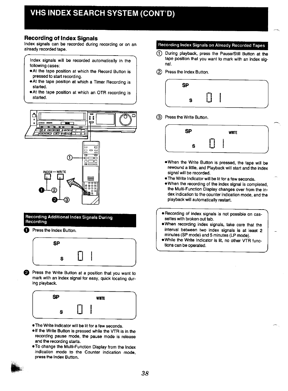 Vhs index search system (cont’d), Recording of index signals | Panasonic NV-F70EA User Manual | Page 38 / 51
