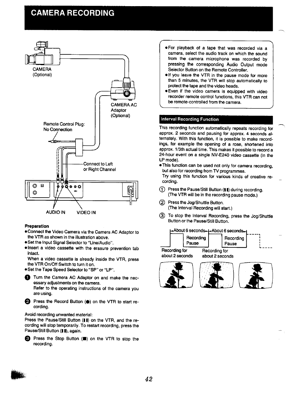 Camera recording | Panasonic NV-F70EA User Manual | Page 42 / 51