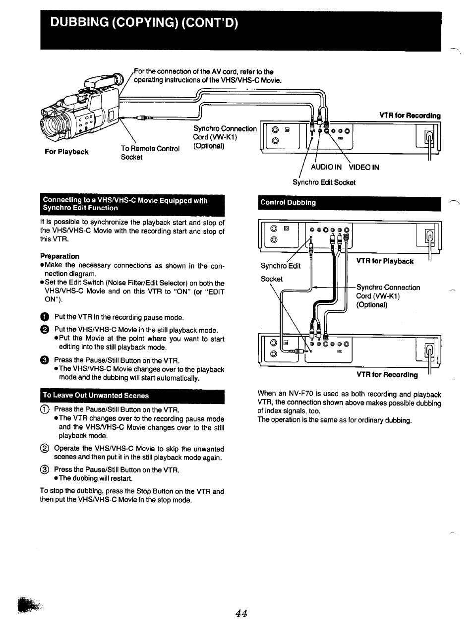 Dubbing (copying) (cont o) | Panasonic NV-F70EA User Manual | Page 44 / 51