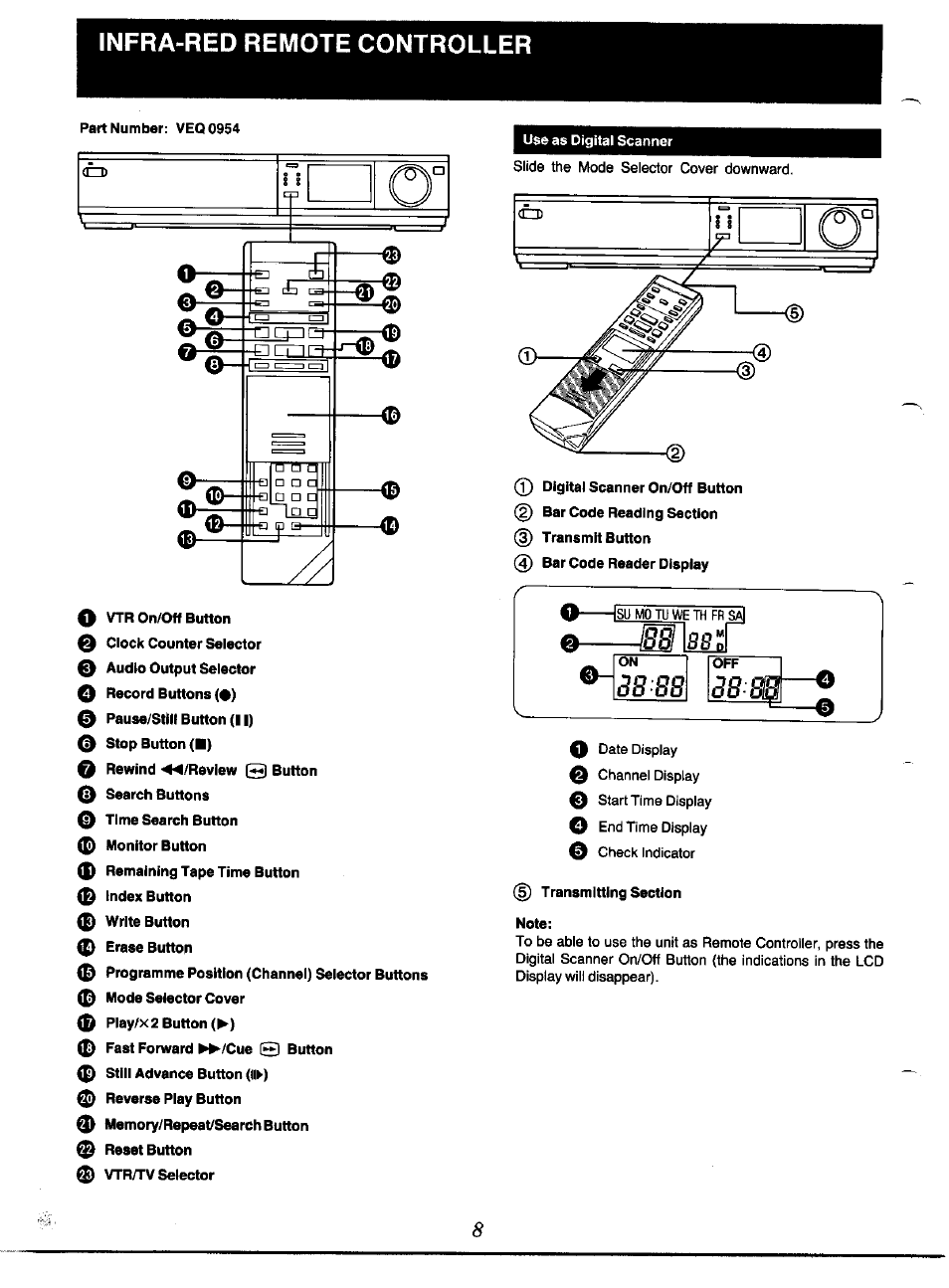 Infra-red remote controller, 8 8 l | Panasonic NV-F70EA User Manual | Page 8 / 51