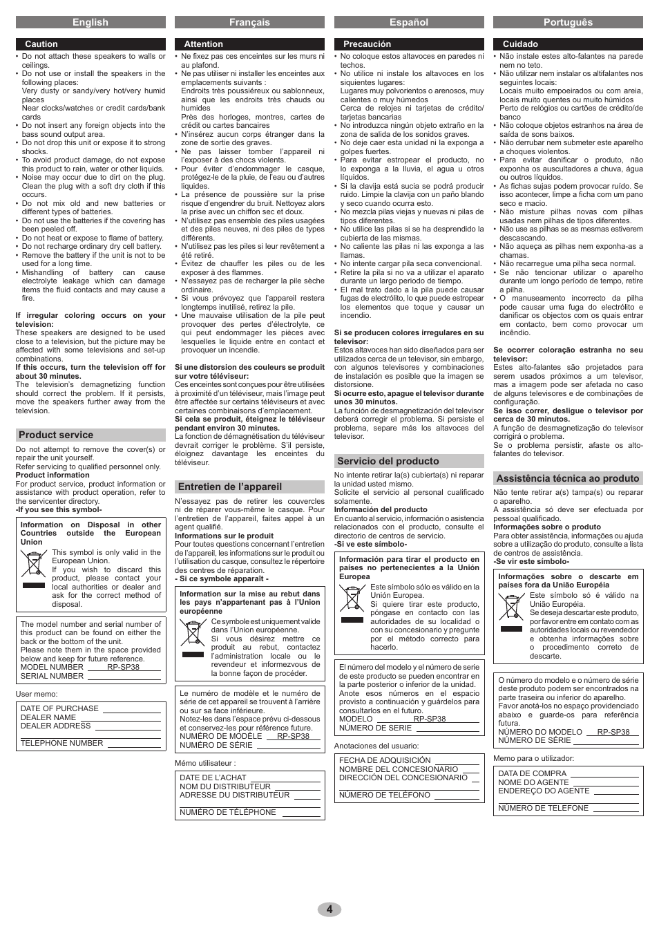 Panasonic RP-SP38 User Manual | Page 4 / 4