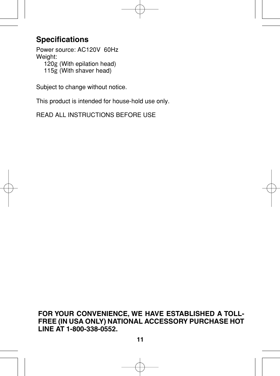 Specifications | Panasonic ES2015 User Manual | Page 11 / 20