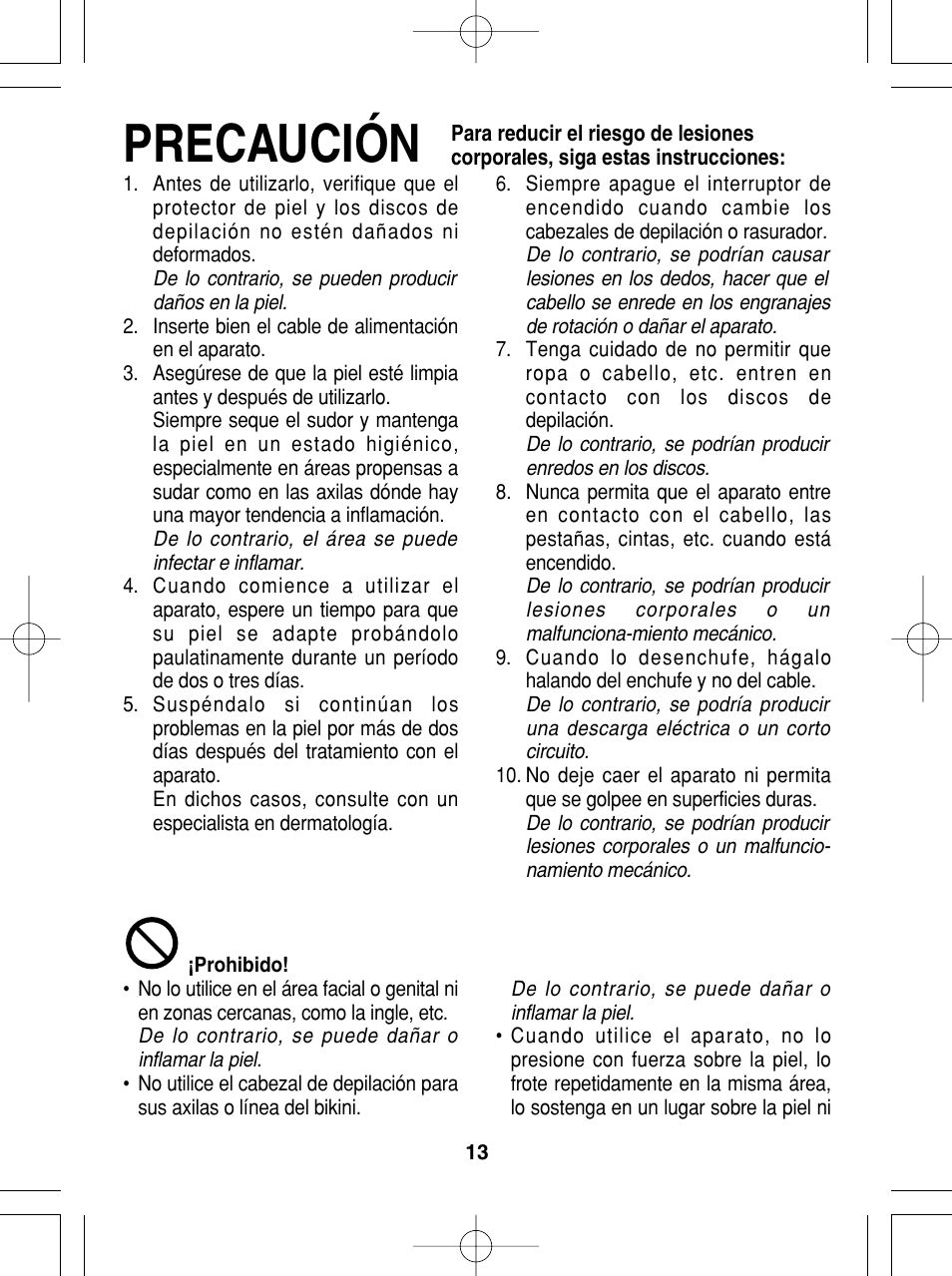 Precaución | Panasonic ES2015 User Manual | Page 13 / 20