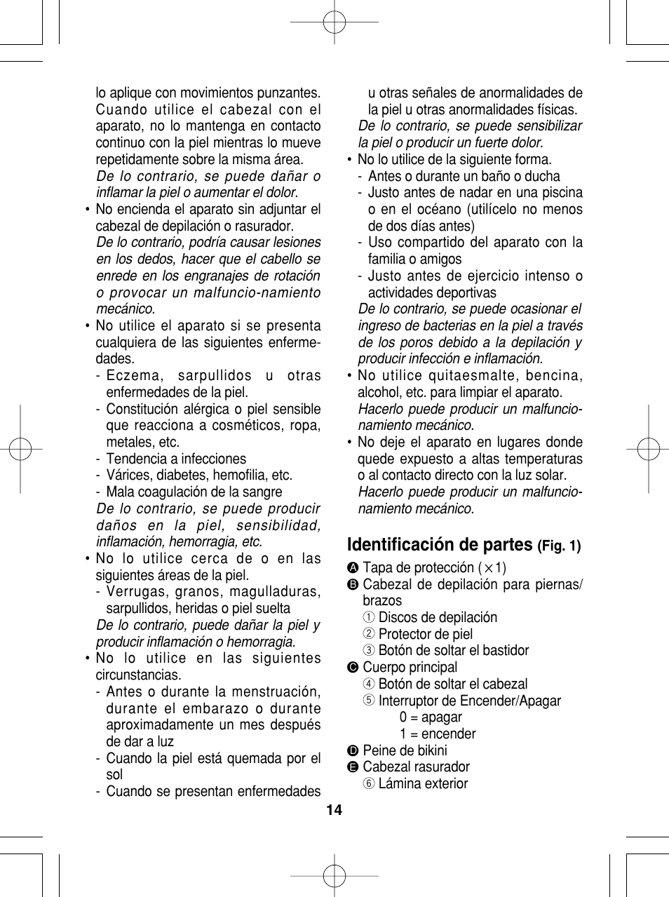 Identificación de partes | Panasonic ES2015 User Manual | Page 14 / 20