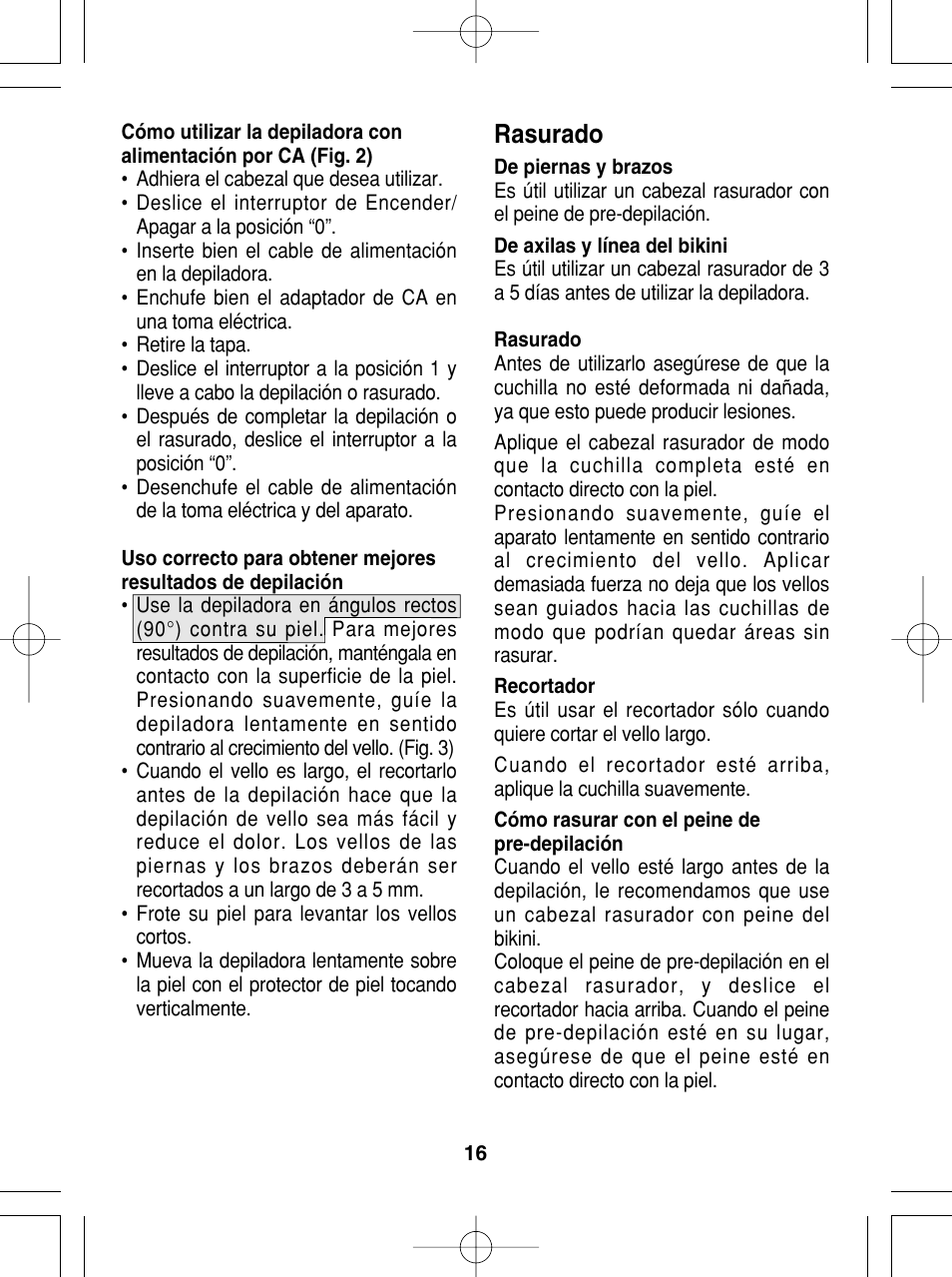 Rasurado | Panasonic ES2015 User Manual | Page 16 / 20