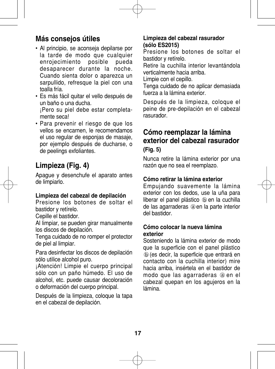 Más consejos útiles, Limpieza (fig. 4) | Panasonic ES2015 User Manual | Page 17 / 20