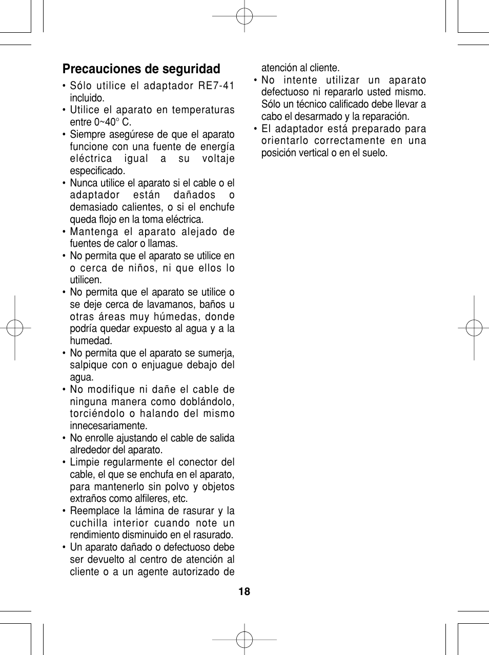 Precauciones de seguridad | Panasonic ES2015 User Manual | Page 18 / 20