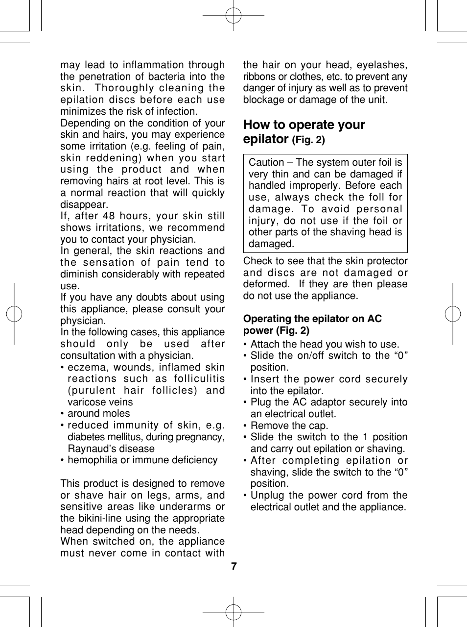 How to operate your epilator | Panasonic ES2015 User Manual | Page 7 / 20