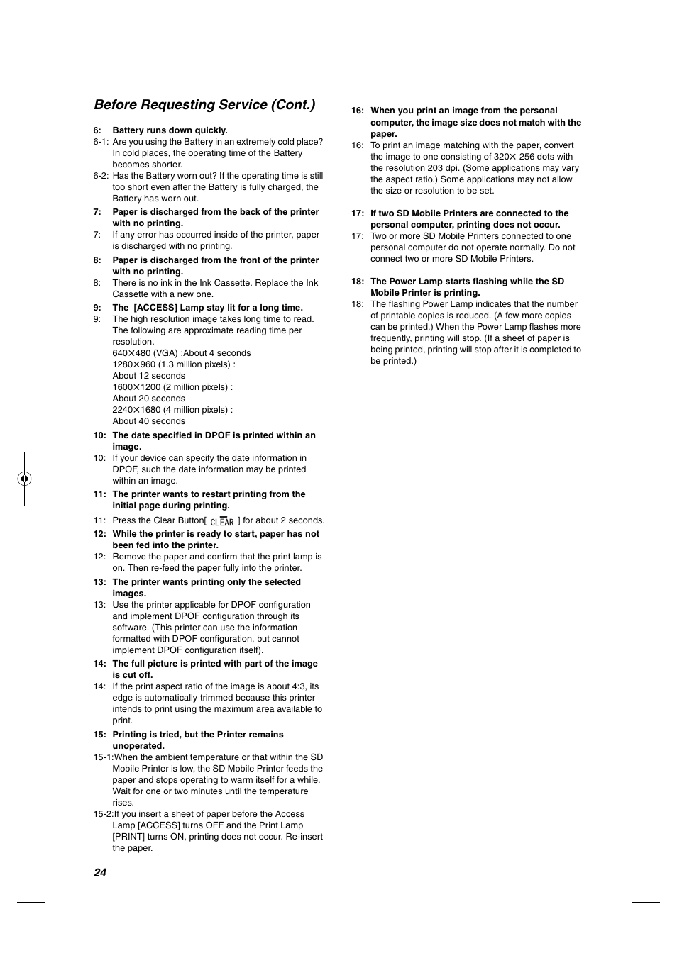 Before requesting service (cont.) | Panasonic SV-P10U User Manual | Page 24 / 28