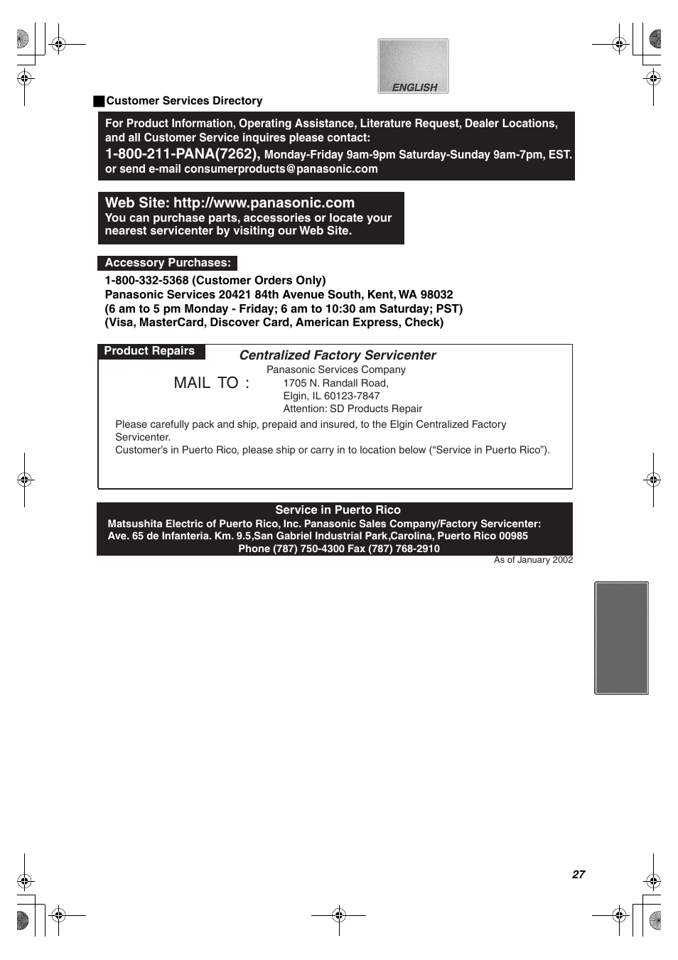 Mail to | Panasonic SV-P10U User Manual | Page 27 / 28