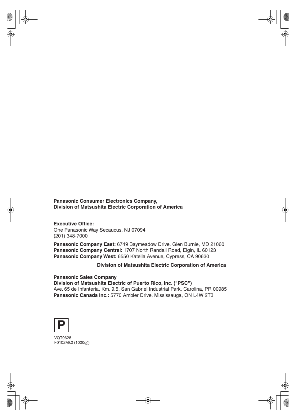 Panasonic SV-P10U User Manual | Page 28 / 28