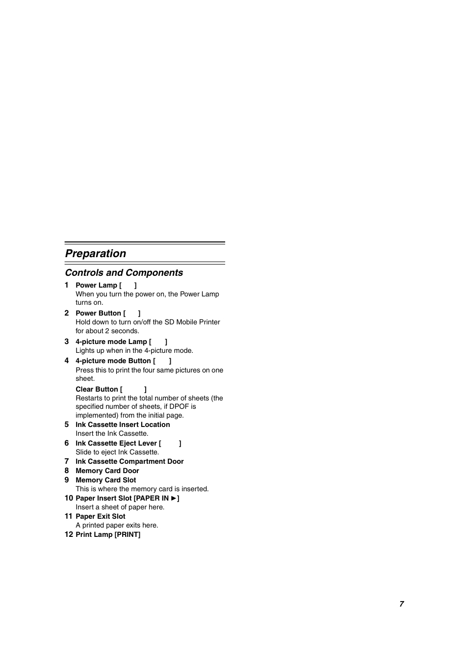 Preparation, Controls and components | Panasonic SV-P10U User Manual | Page 7 / 28