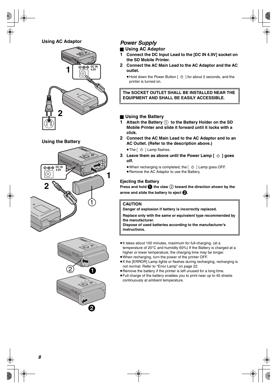 Power supply | Panasonic SV-P10U User Manual | Page 8 / 28