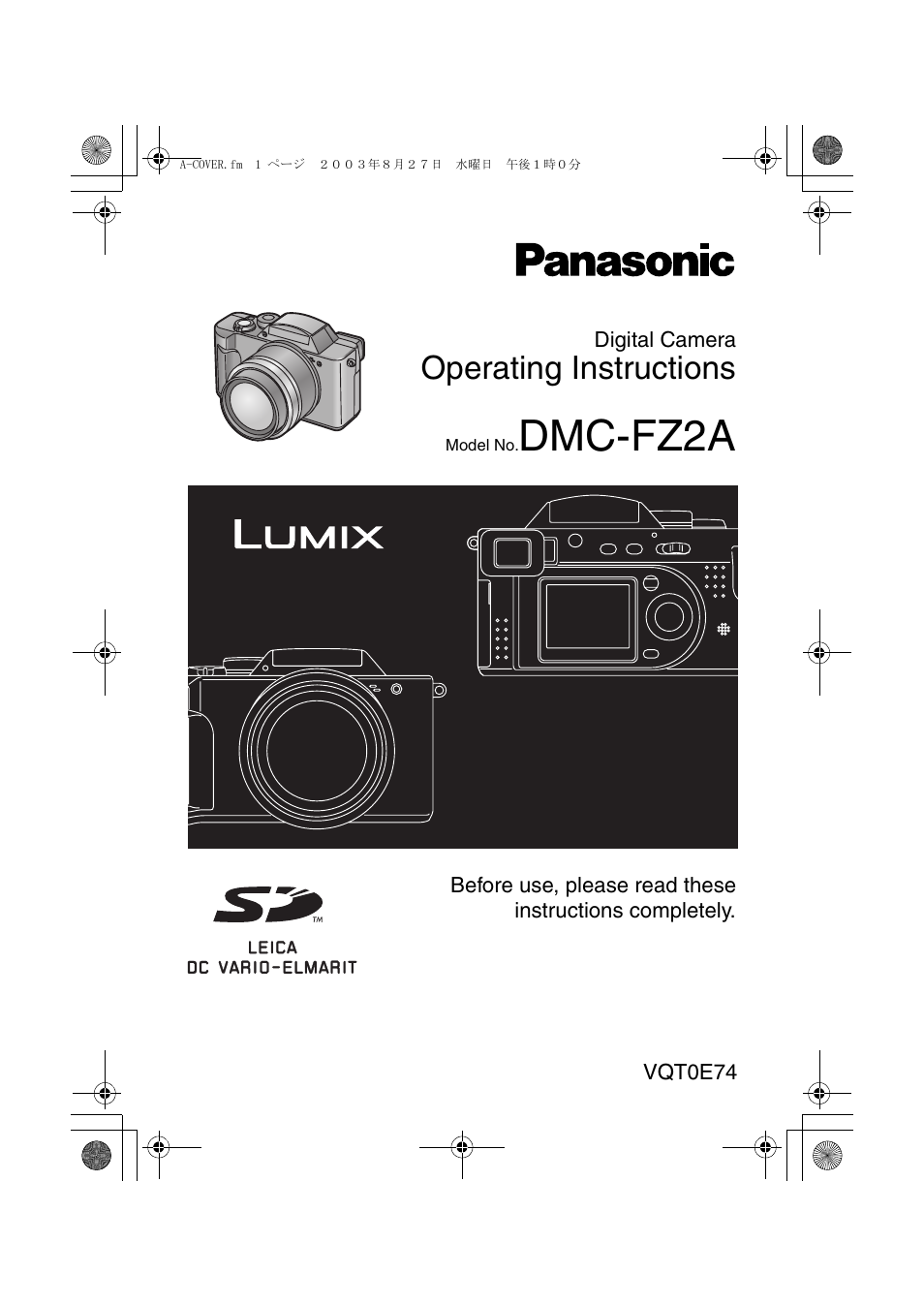 Panasonic DMC-FZ2A User Manual | 104 pages