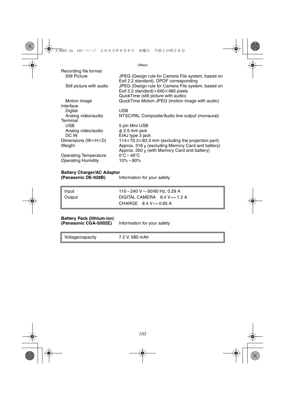 Panasonic DMC-FZ2A User Manual | Page 103 / 104