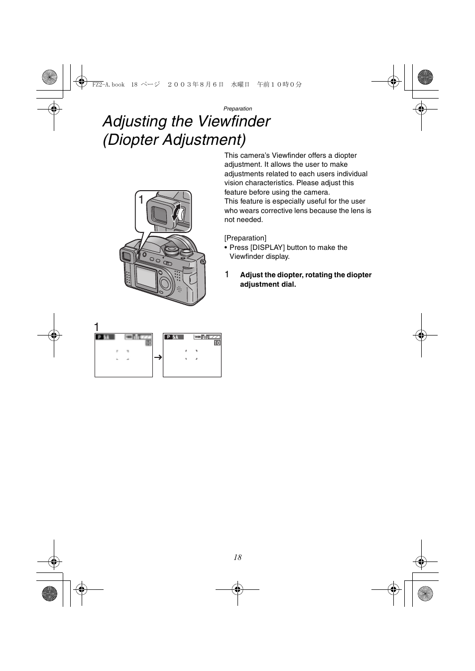 Adjusting the viewfinder (diopter adjustment) | Panasonic DMC-FZ2A User Manual | Page 18 / 104