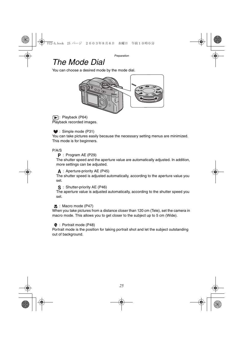 The mode dial | Panasonic DMC-FZ2A User Manual | Page 25 / 104