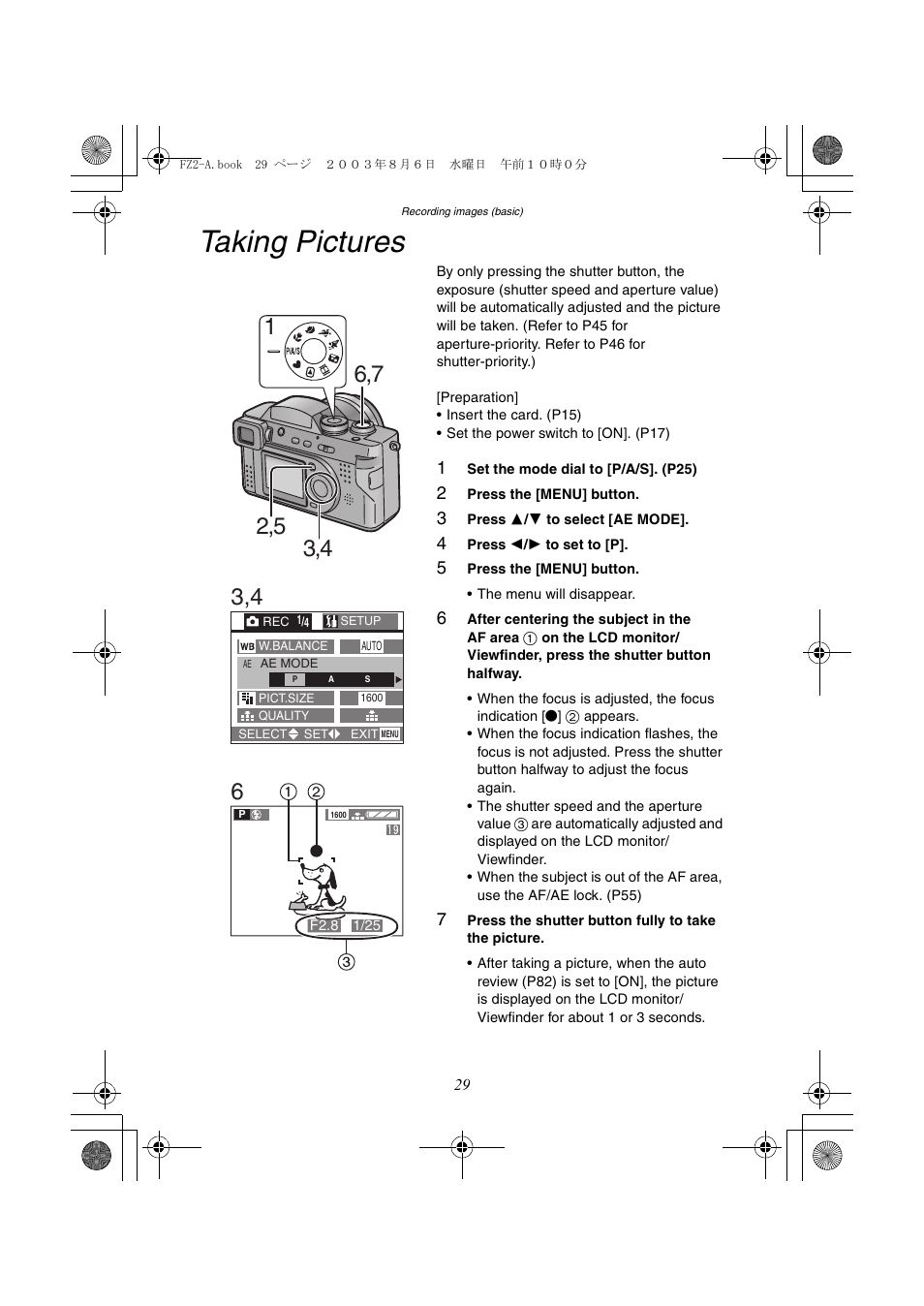 Taking pictures | Panasonic DMC-FZ2A User Manual | Page 29 / 104