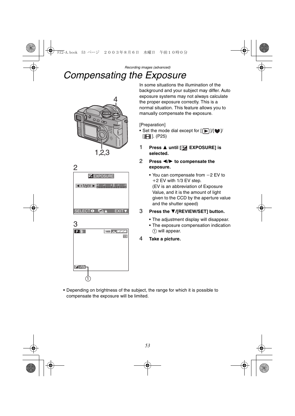 Compensating the exposure | Panasonic DMC-FZ2A User Manual | Page 53 / 104