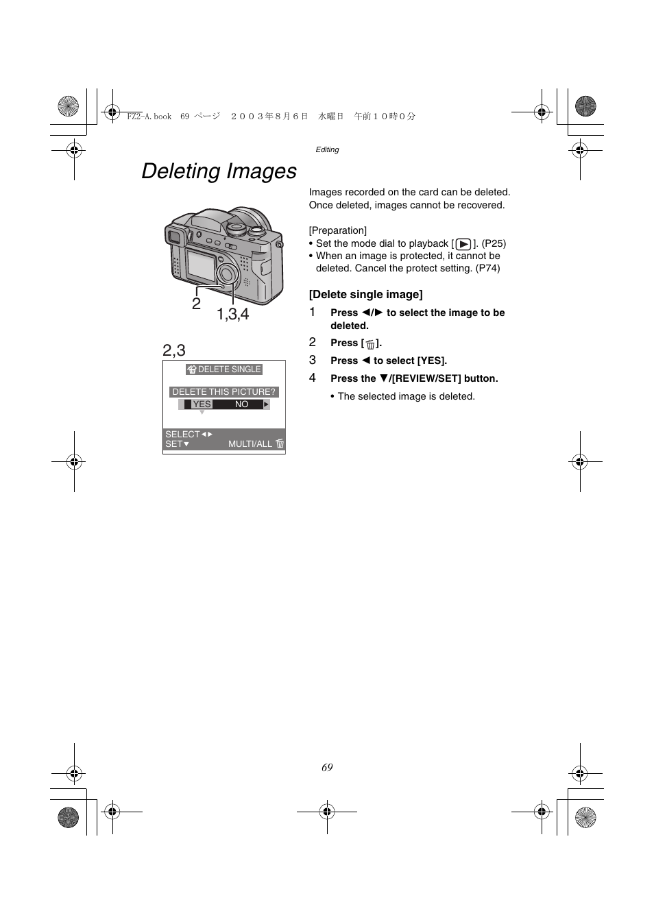 Deleting images | Panasonic DMC-FZ2A User Manual | Page 69 / 104