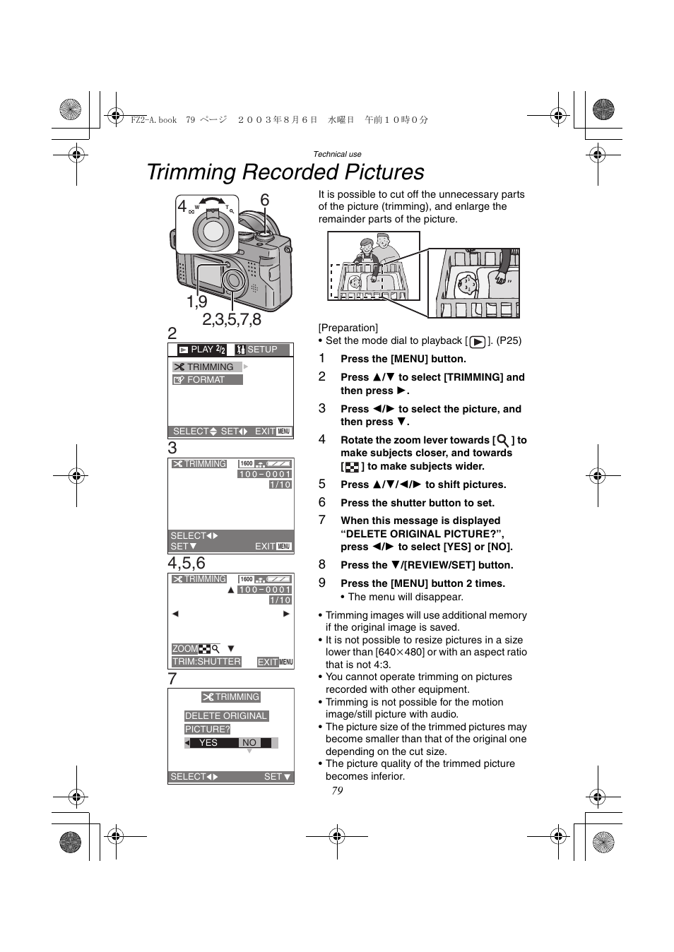 Trimming recorded pictures | Panasonic DMC-FZ2A User Manual | Page 79 / 104