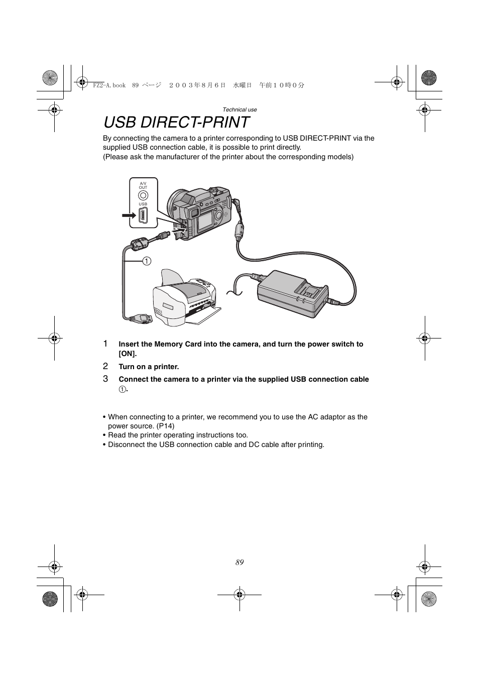 Usb direct-print | Panasonic DMC-FZ2A User Manual | Page 89 / 104