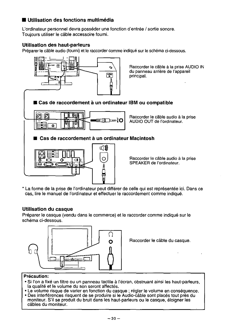 Utilisation des fonctions multimédia, Utilisation des haut-parleurs, Utilisation du casque | Précaution | Panasonic PANAFLAT TX-D5L31F User Manual | Page 31 / 67