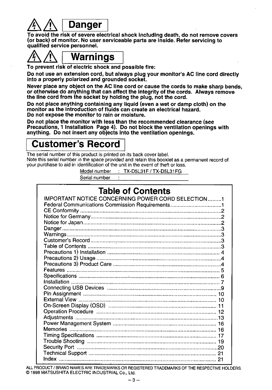 Panasonic PANAFLAT TX-D5L31F User Manual | Page 4 / 67