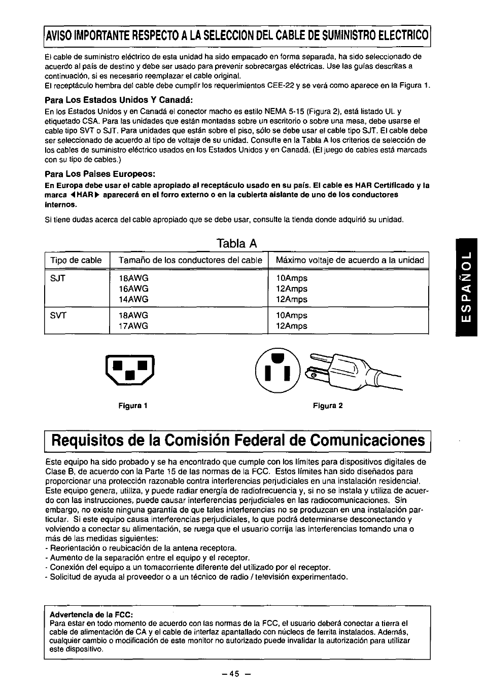 Tabla a | Panasonic PANAFLAT TX-D5L31F User Manual | Page 46 / 67
