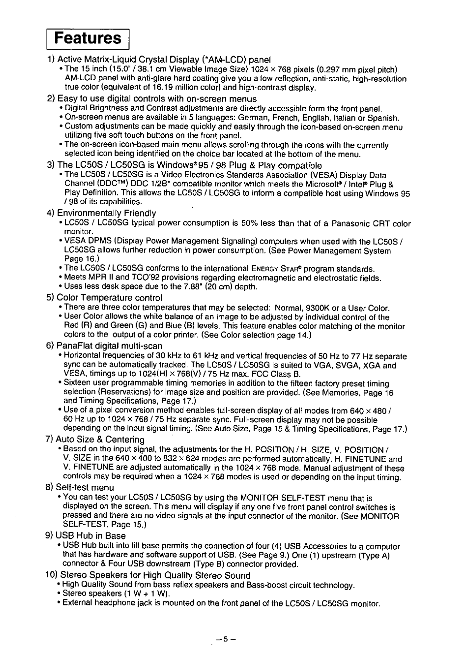 Features | Panasonic PANAFLAT TX-D5L31F User Manual | Page 6 / 67