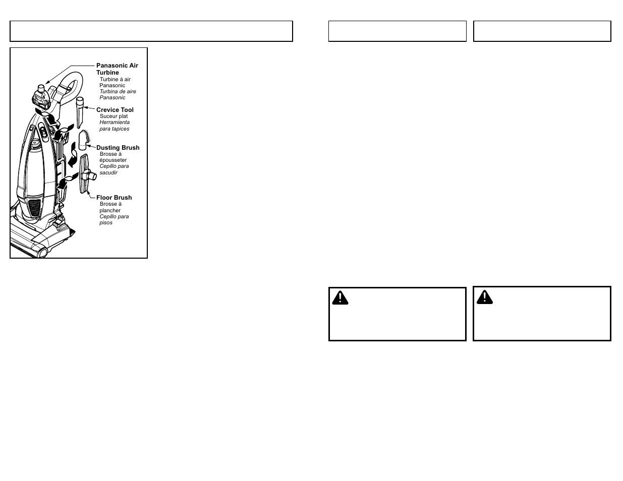 Attachments, Attention, Cuidado | Panasonic MC-V7710 User Manual | Page 28 / 60