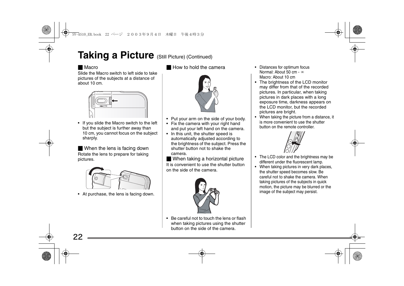 Taking a picture | Panasonic D-Snap SV-AS10 User Manual | Page 22 / 84