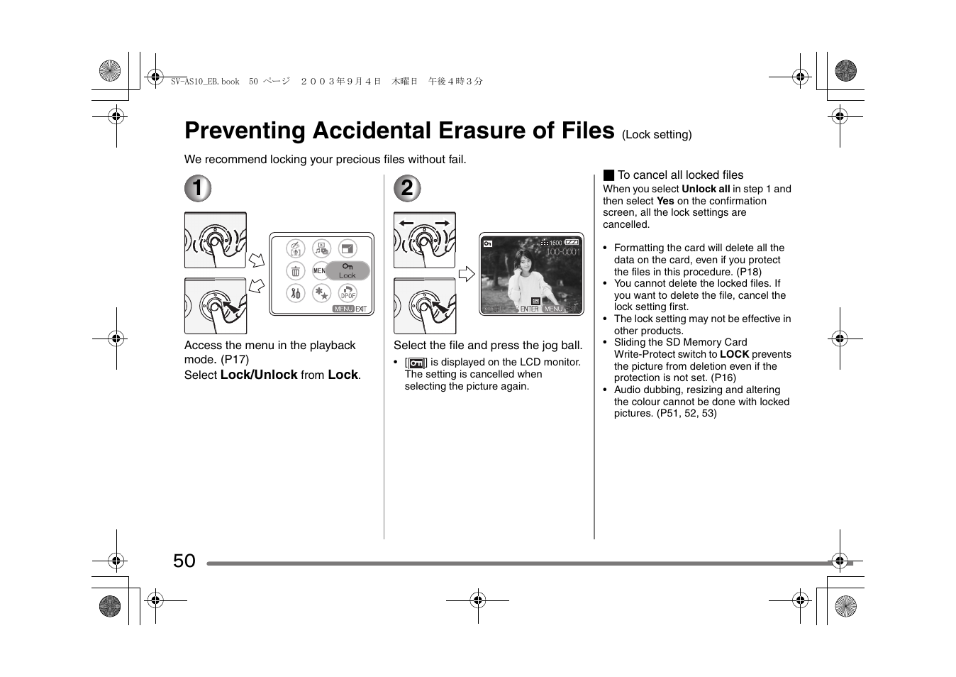 Preventing accidental erasure of files | Panasonic D-Snap SV-AS10 User Manual | Page 50 / 84