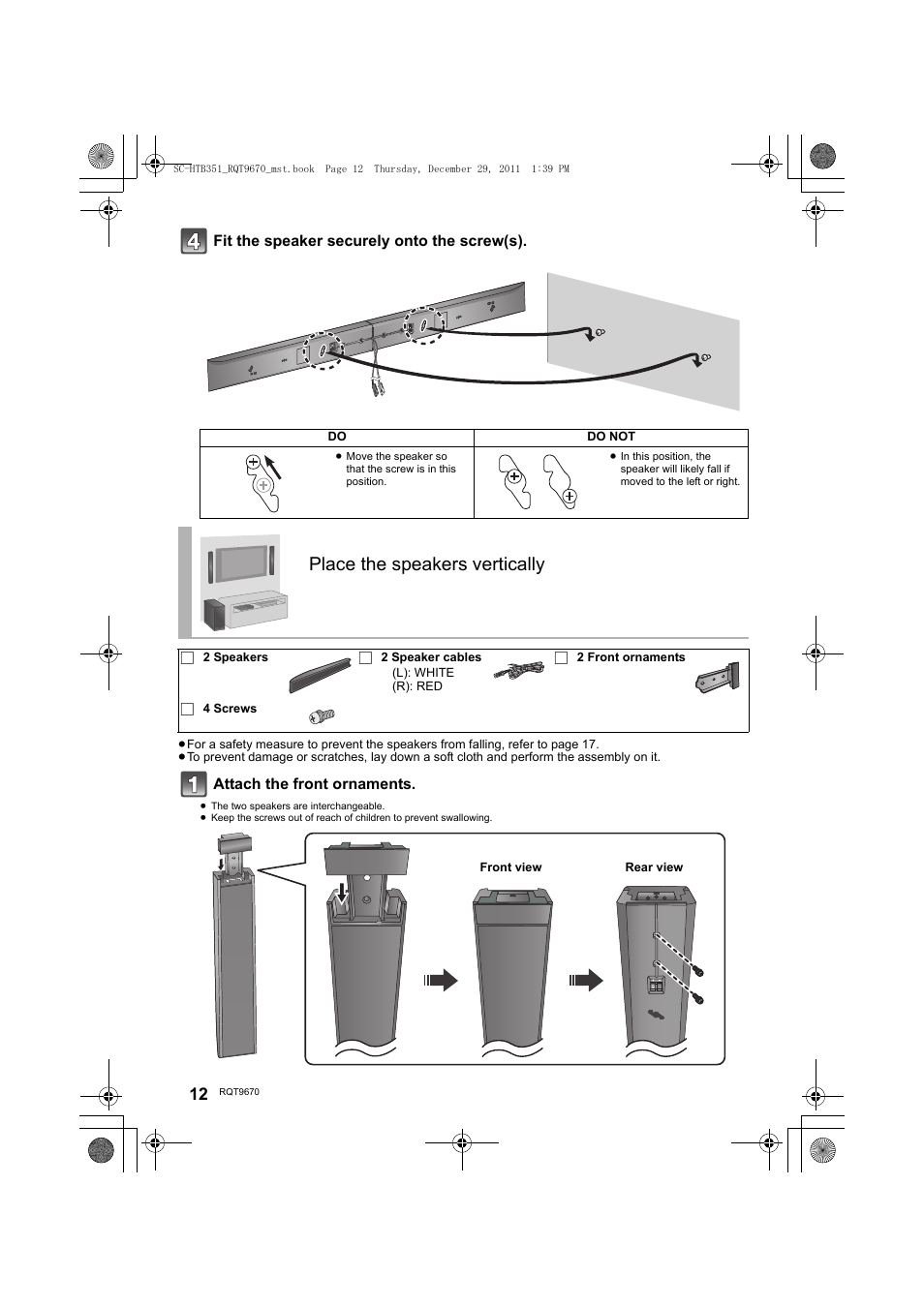 Place the speakers vertically | Panasonic SC-HTB351 User Manual | Page 12 / 32