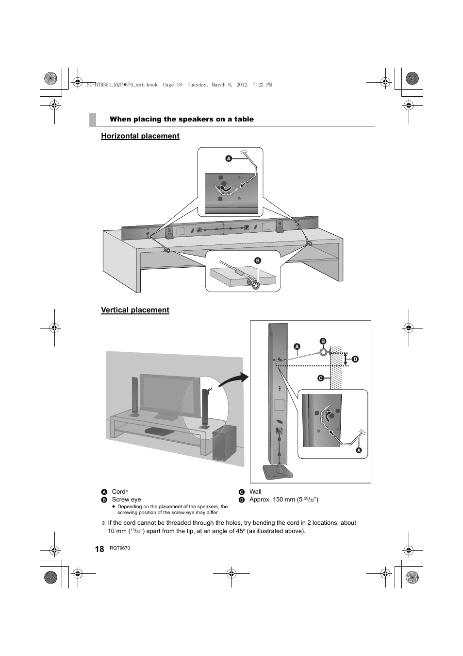 Horizontal placement vertical placement | Panasonic SC-HTB351 User Manual | Page 18 / 32