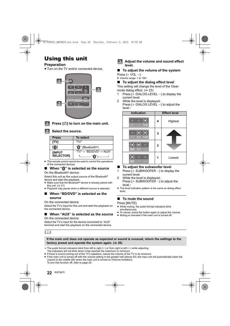 Using this unit, Preparation | Panasonic SC-HTB351 User Manual | Page 22 / 32