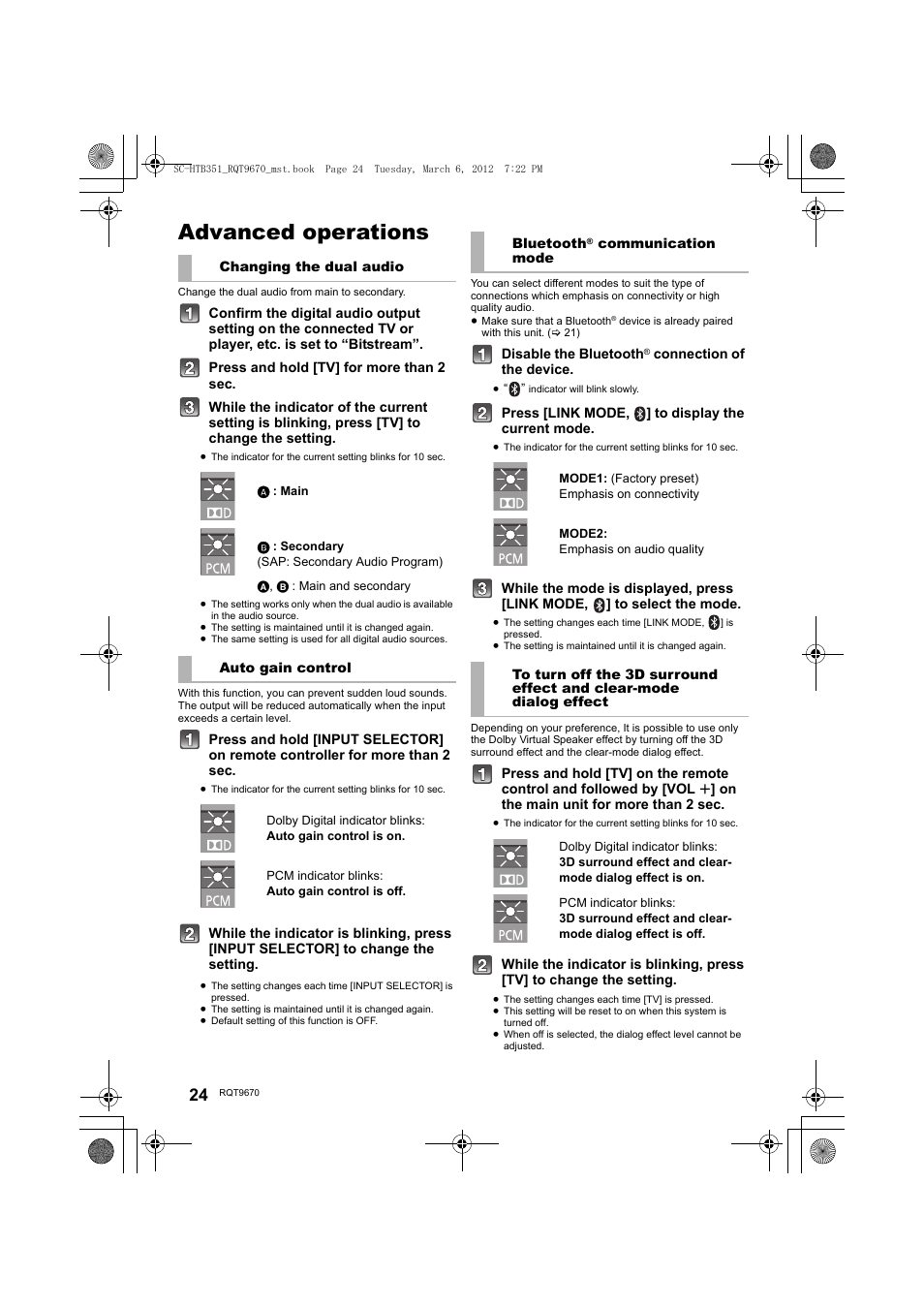 Advanced operations | Panasonic SC-HTB351 User Manual | Page 24 / 32