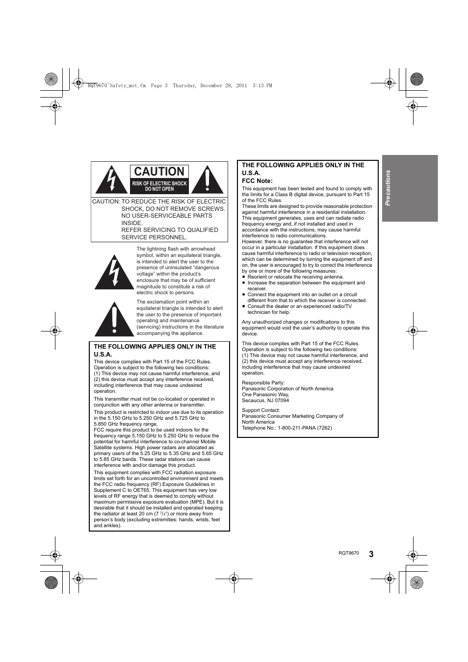 Caution | Panasonic SC-HTB351 User Manual | Page 3 / 32