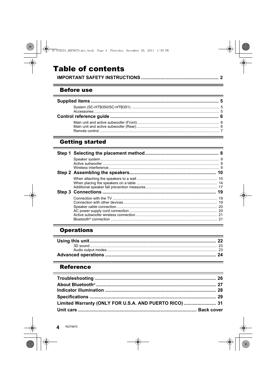 Panasonic SC-HTB351 User Manual | Page 4 / 32