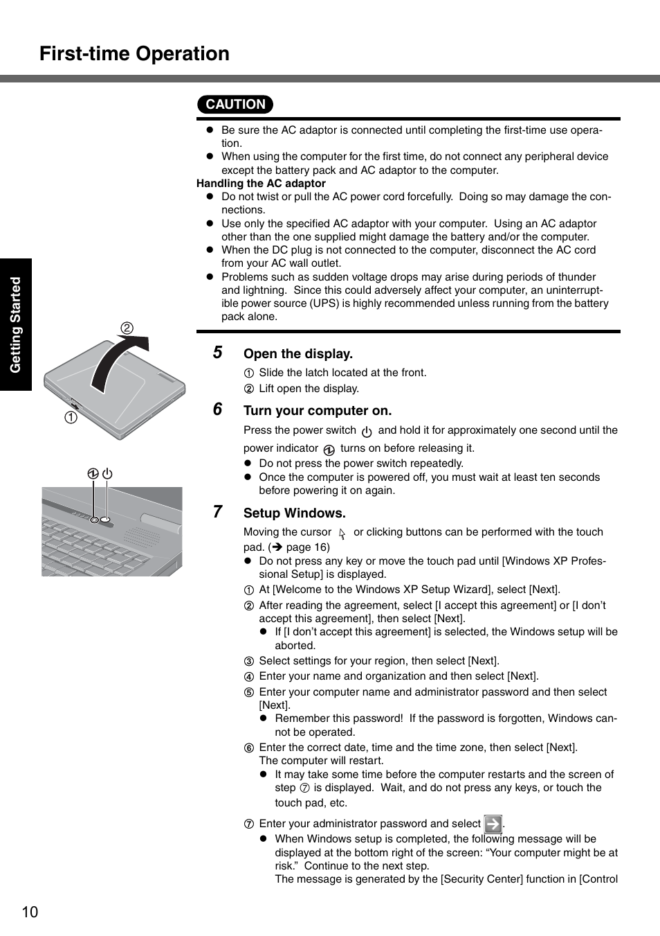 First-time operation | Panasonic CF-51 User Manual | Page 10 / 36