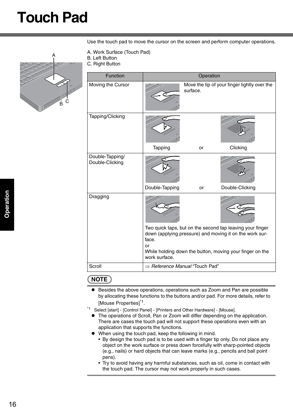 Touch pad | Panasonic CF-51 User Manual | Page 16 / 36