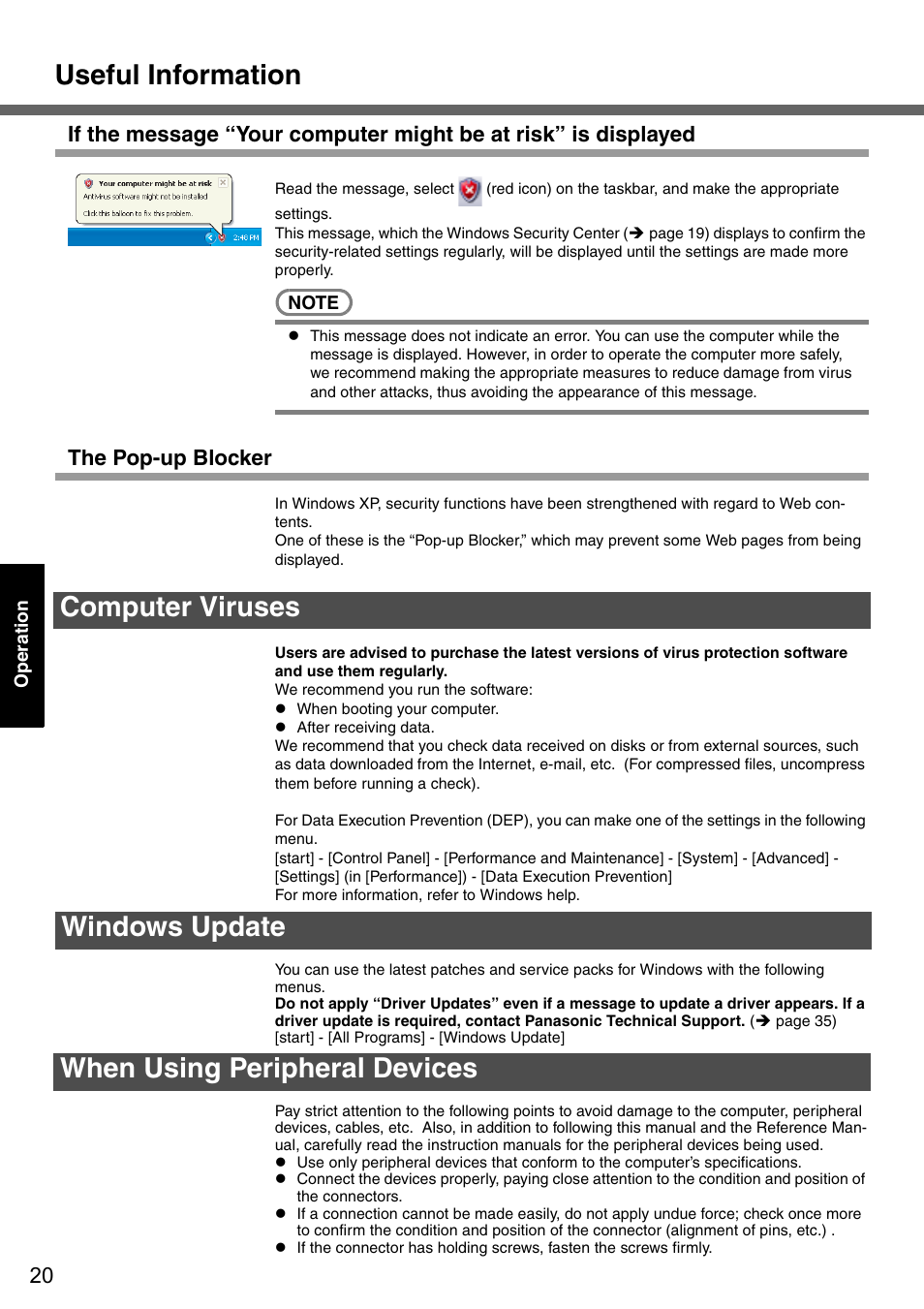 Useful information, The pop-up blocker | Panasonic CF-51 User Manual | Page 20 / 36