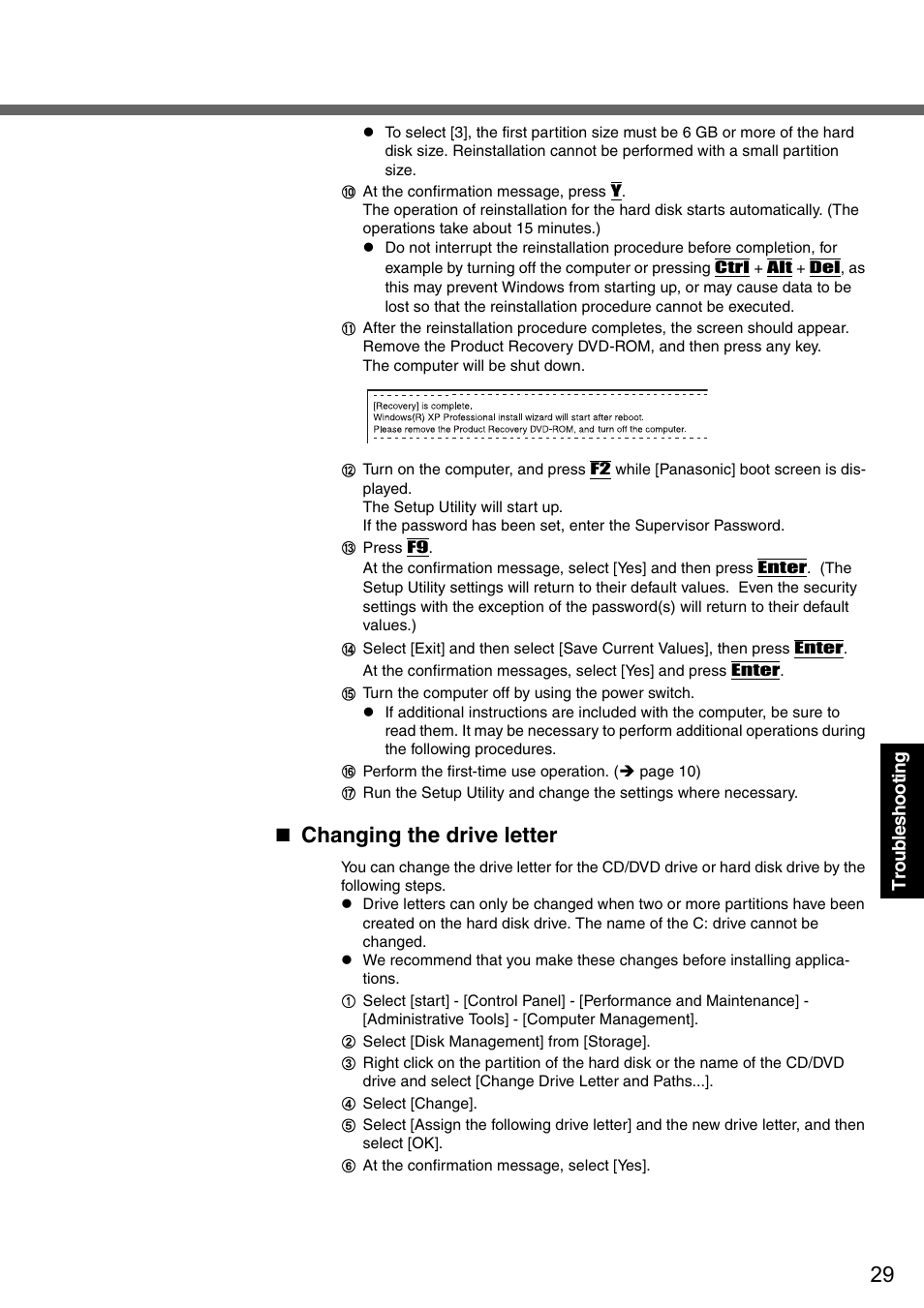 Changing the drive letter, Troubleshooting | Panasonic CF-51 User Manual | Page 29 / 36