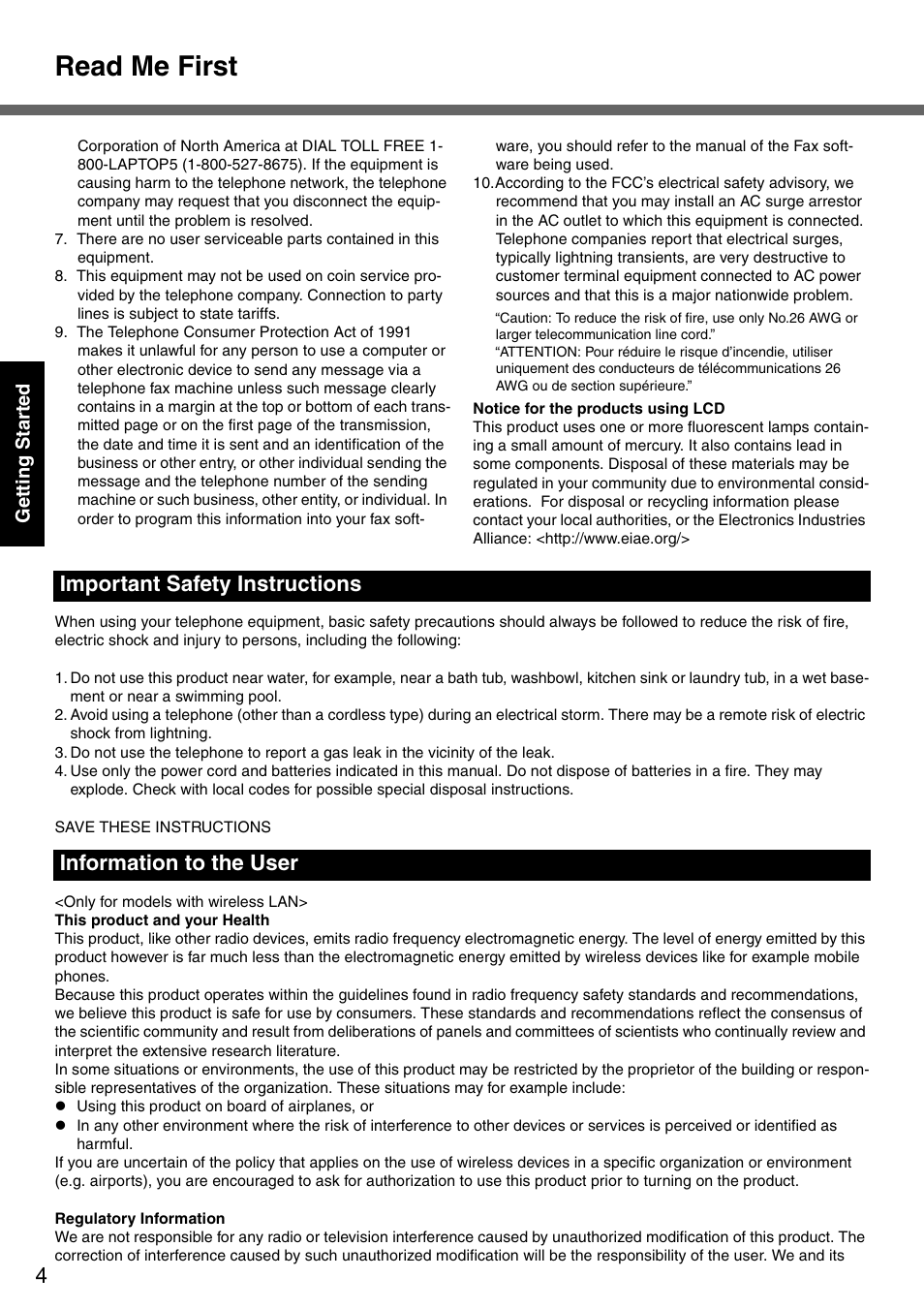 Read me first, Gettin g started | Panasonic CF-51 User Manual | Page 4 / 36