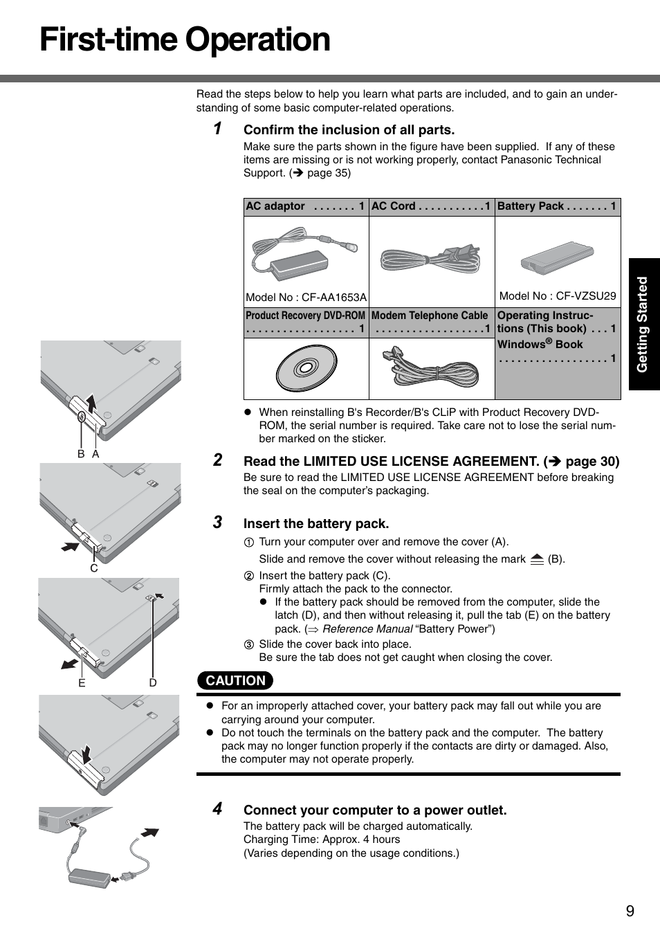 First-time operation | Panasonic CF-51 User Manual | Page 9 / 36