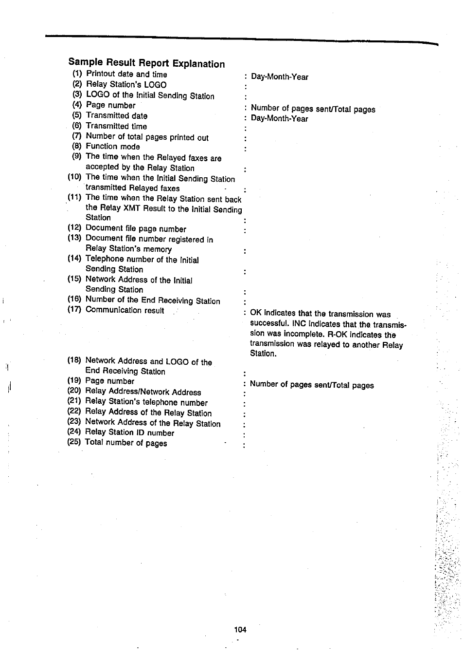 Sample result report explanation | Panasonic Panafax UF-270 User Manual | Page 105 / 123